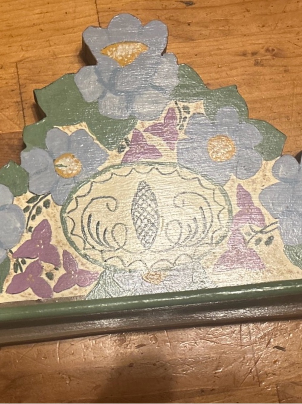 Hand-Painted Floral Wood towel holder Accent in Light Blue, Purple, and Cream
